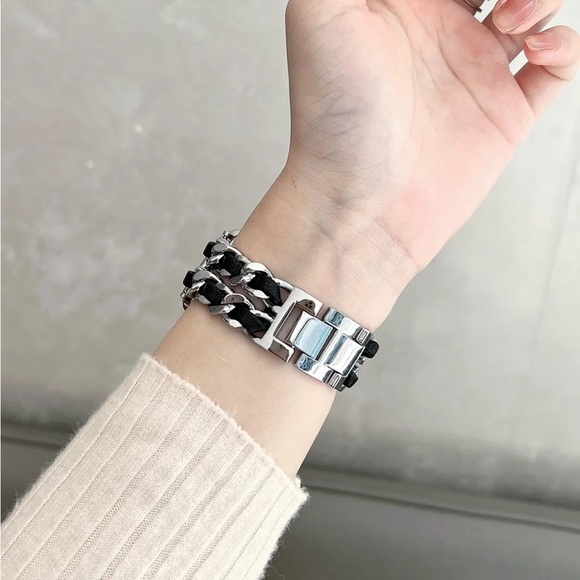 NEW Strap Chain Leather Stainless Band For Apple Watch - SB - Picture 6 of 8